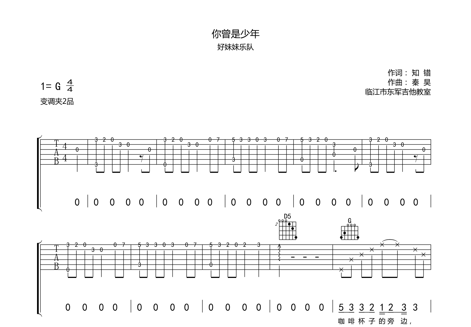 你曾是少年吉他谱预览图