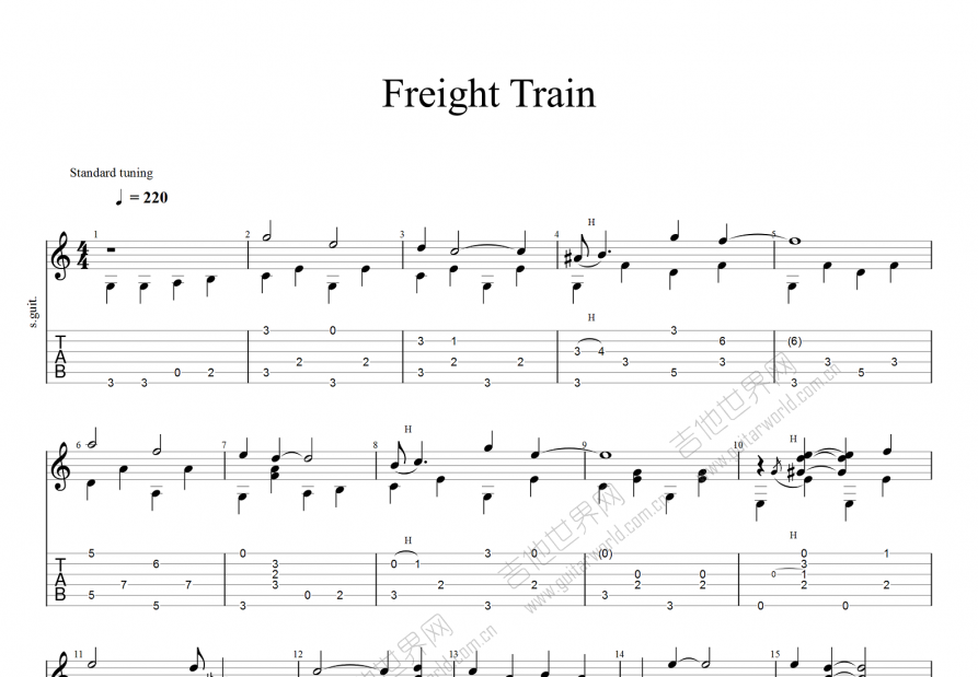 Freight Train吉他谱预览图