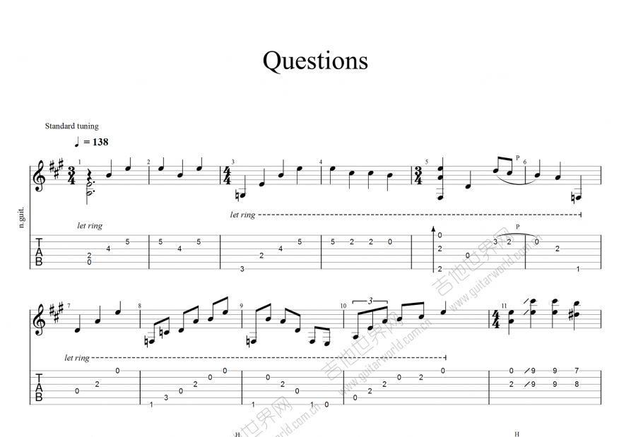 Questions吉他谱_Tommy Emmanuel_D调指弹