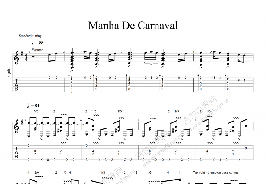 Manha De Carnaval吉他谱预览图