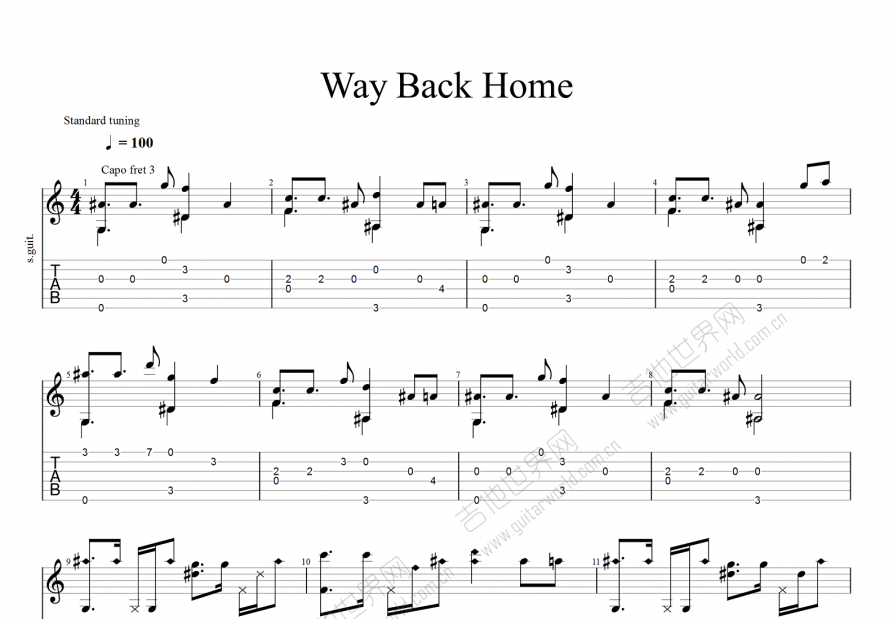 Way Back Home吉他谱预览图