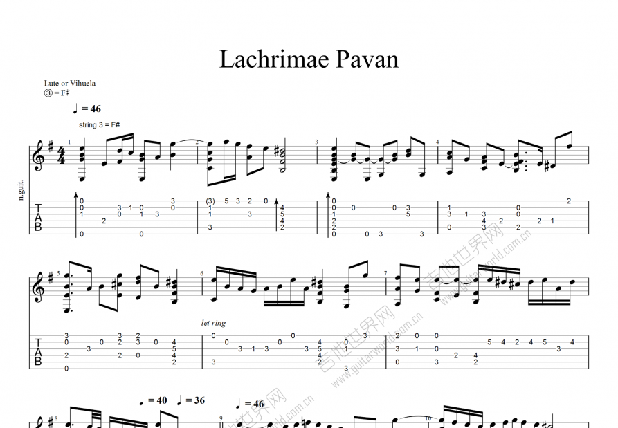 Lachrimae Pavan吉他谱预览图