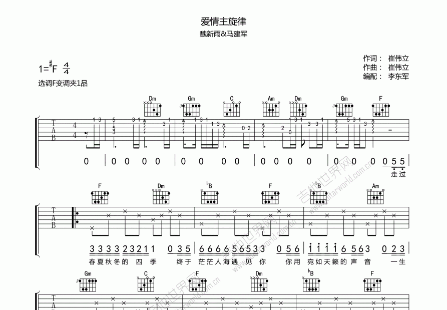 爱情主旋律吉他谱预览图