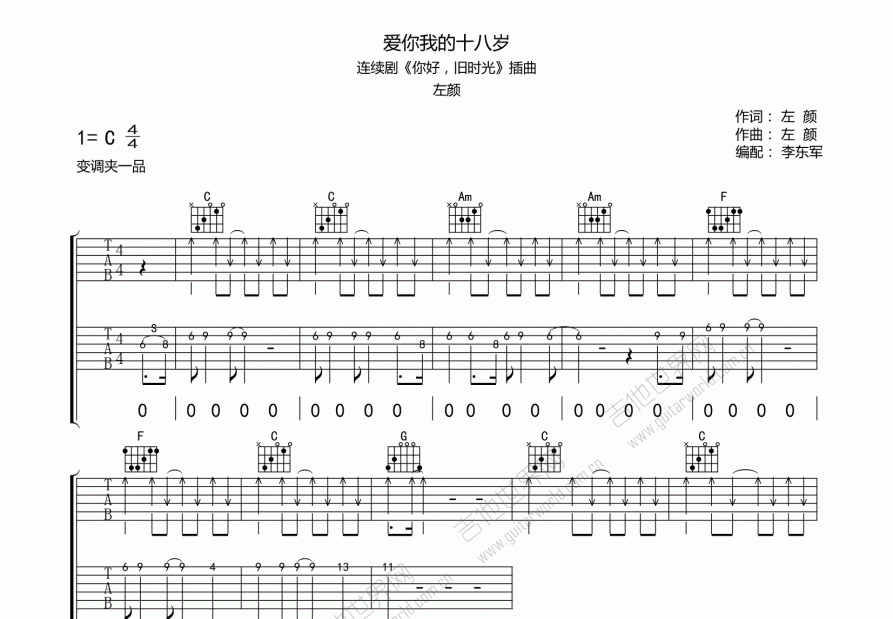 爱你的我十八岁吉他谱预览图