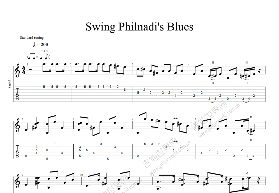 Swing Philnadi's Blues吉他谱预览图