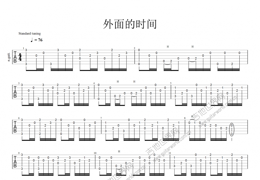 外面的世界吉他谱预览图