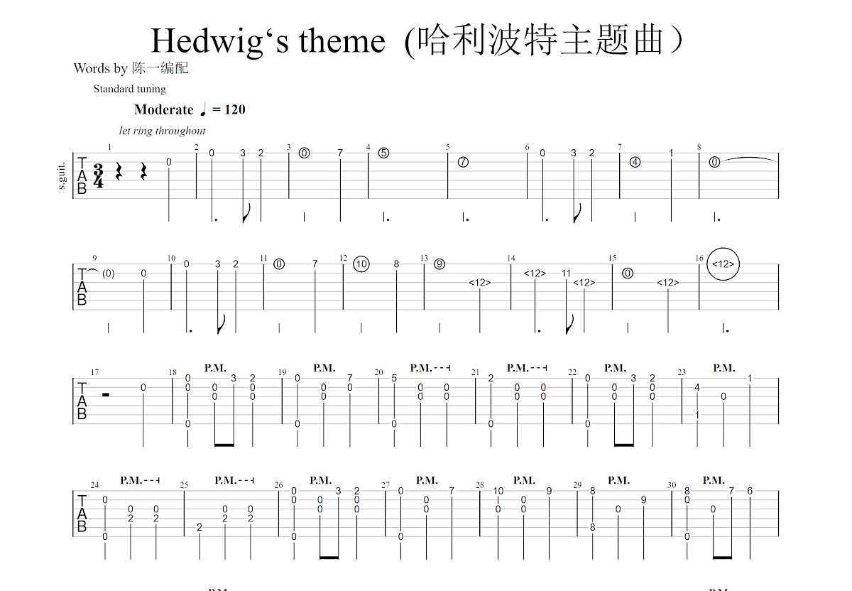 Hedwig‘s theme吉他谱预览图