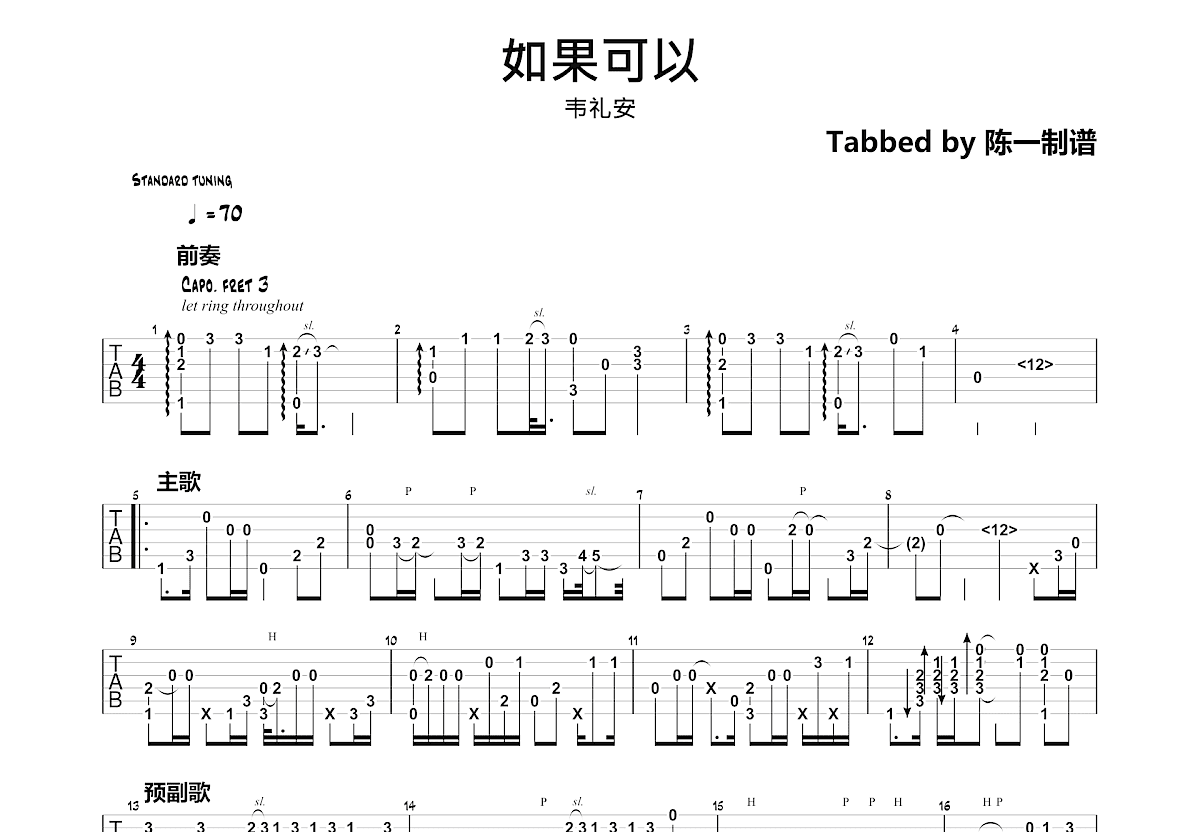 如果可以吉他谱预览图