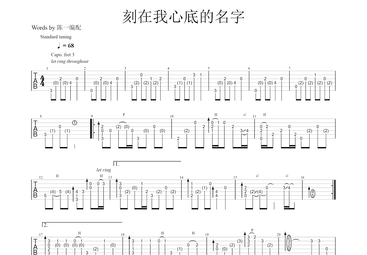 刻在我心底的名字吉他谱预览图