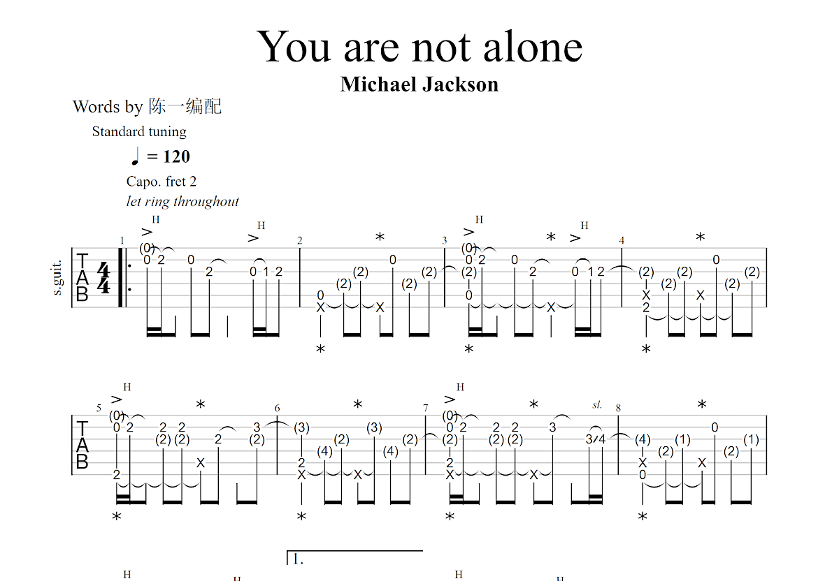 You are not alone吉他谱预览图