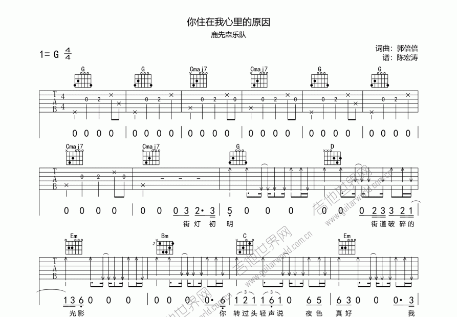 你住在我心里的原因吉他谱预览图