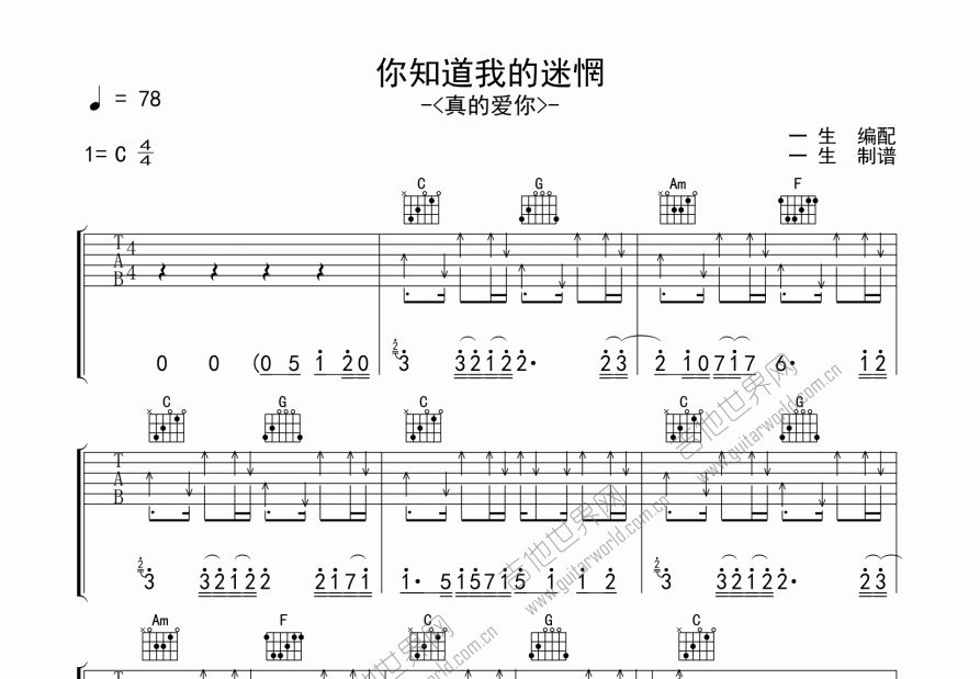 你知道我的迷惘吉他谱预览图