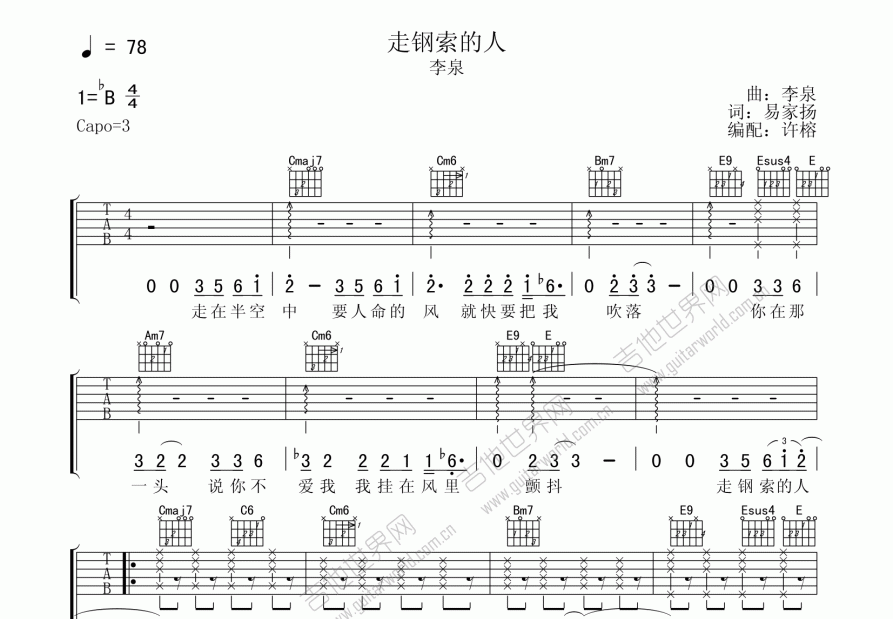 走钢索的人吉他谱预览图