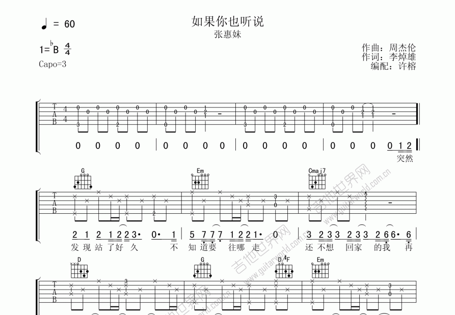 如果你也听说吉他谱预览图