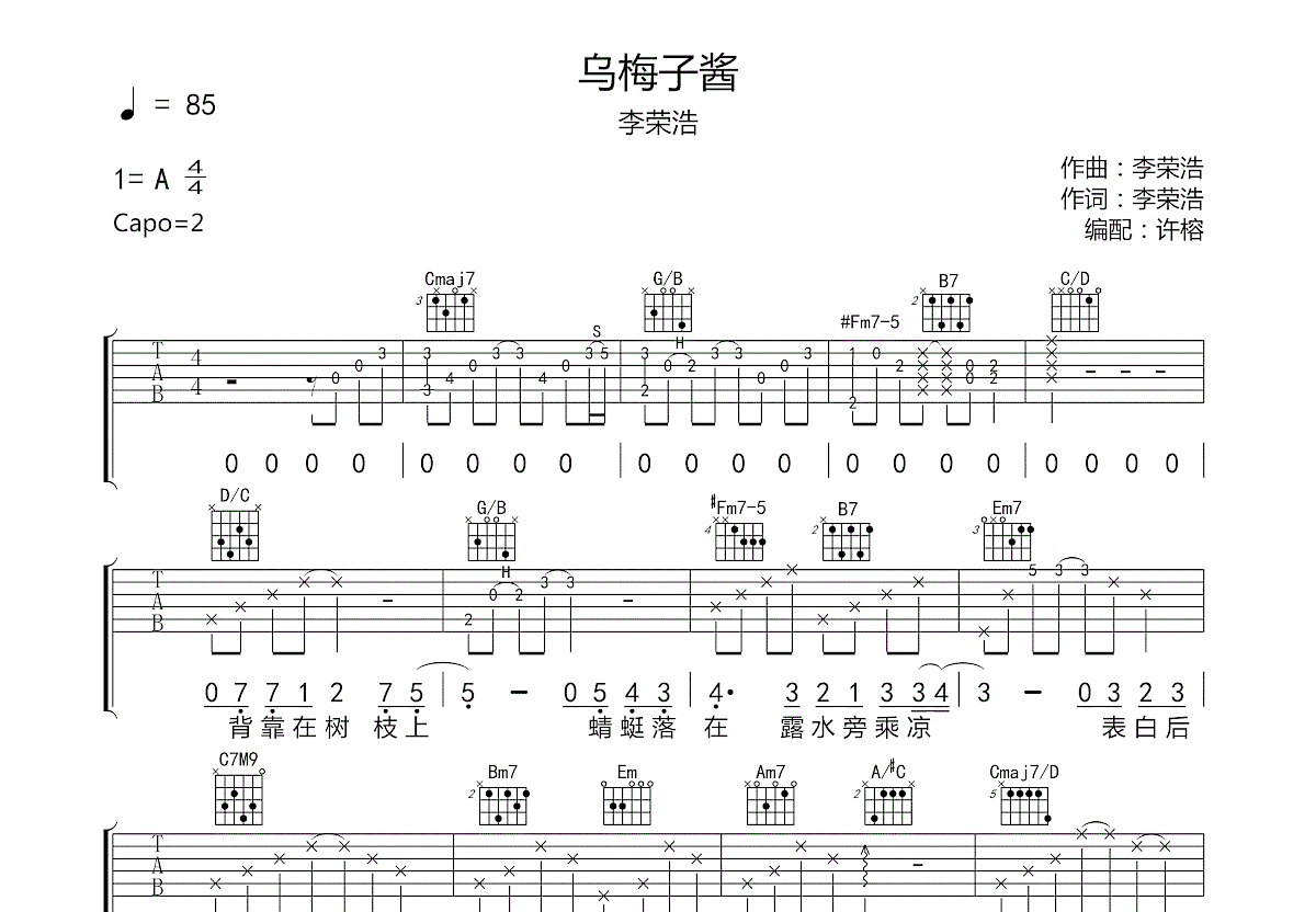 乌梅子酱吉他谱预览图