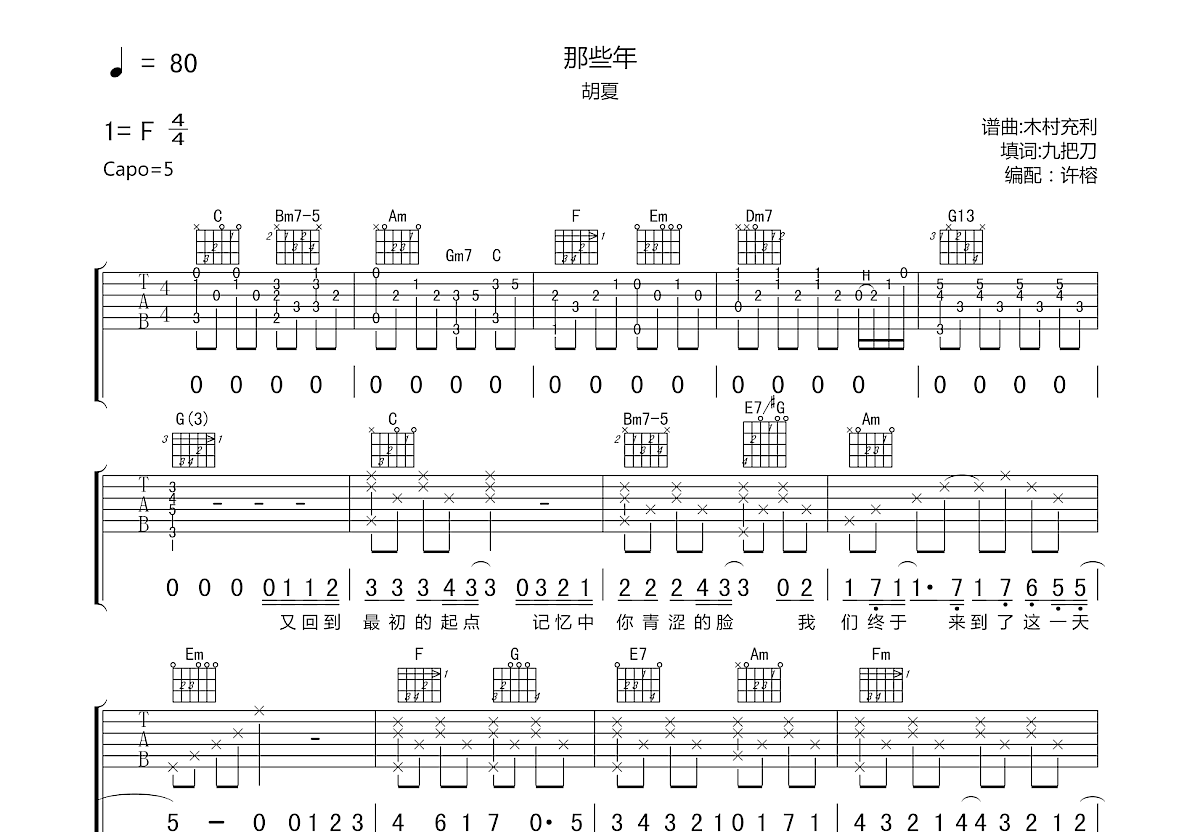 那些年吉他谱预览图