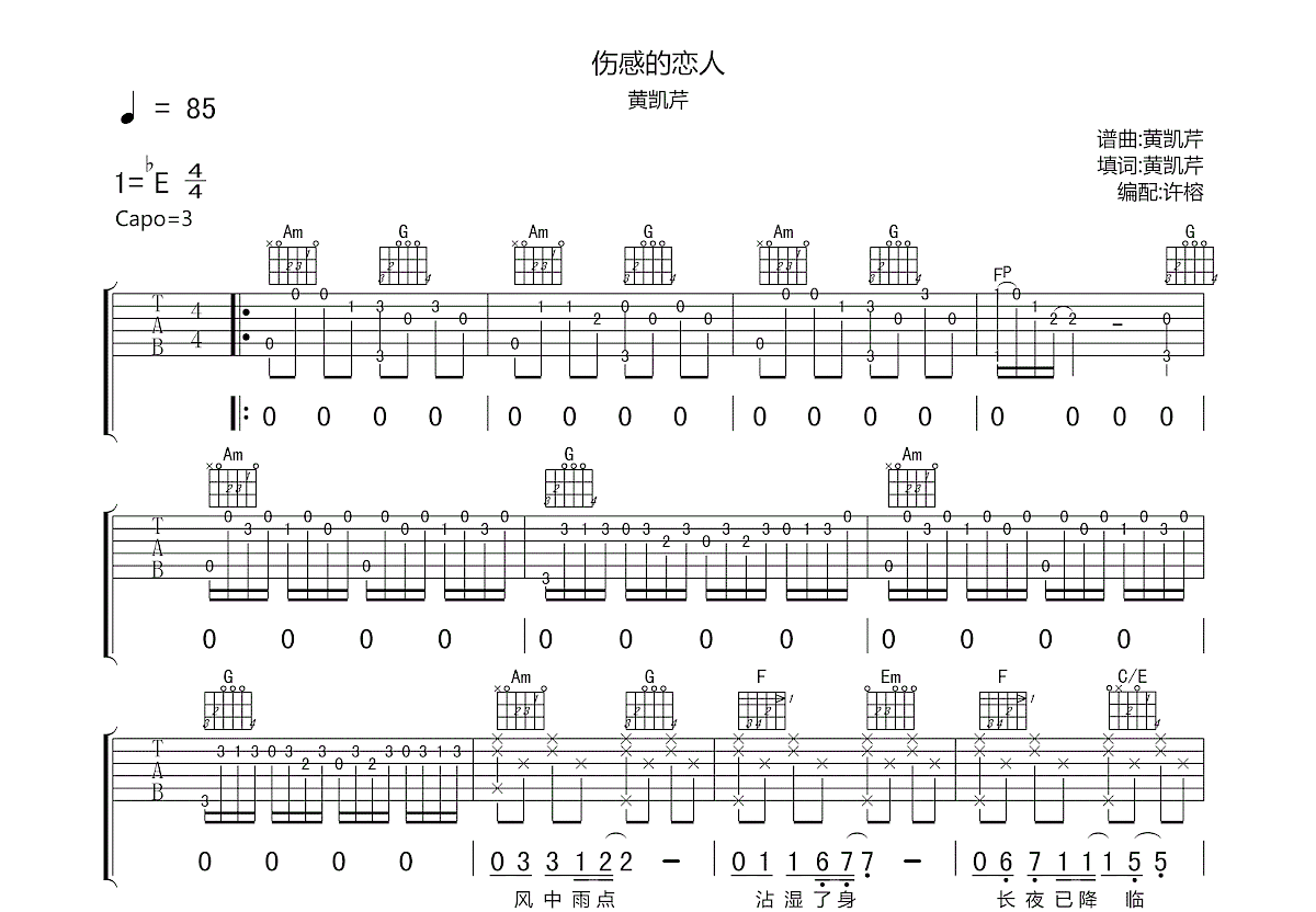 伤感的恋人吉他谱预览图