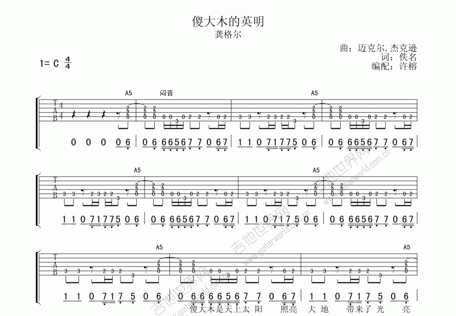 傻大木的英明吉他谱预览图