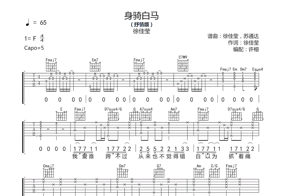 身骑白马吉他谱预览图