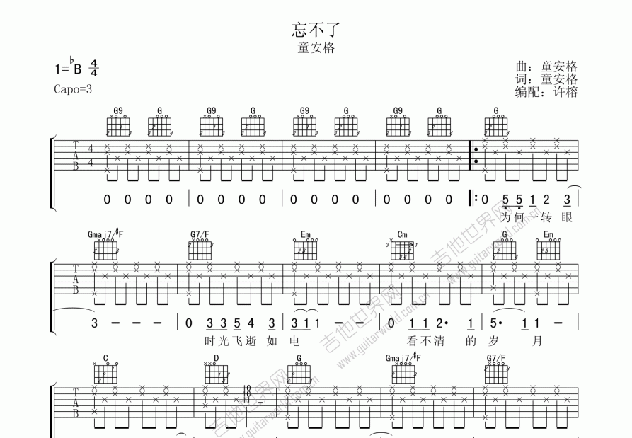 忘不了吉他谱预览图