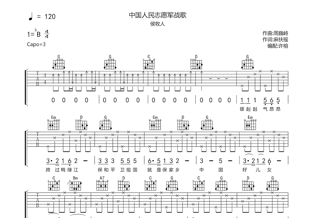 中国人民志愿军战歌吉他谱预览图
