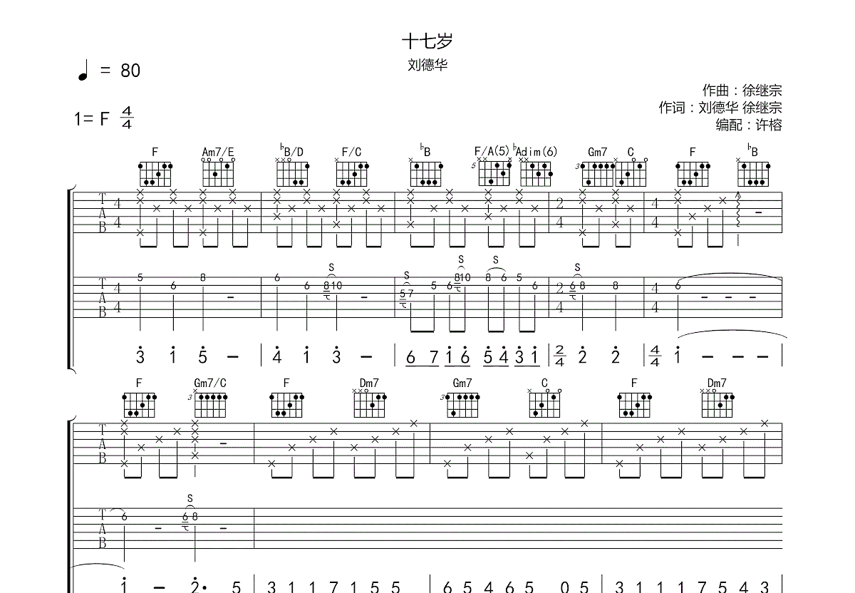 十七岁吉他谱预览图
