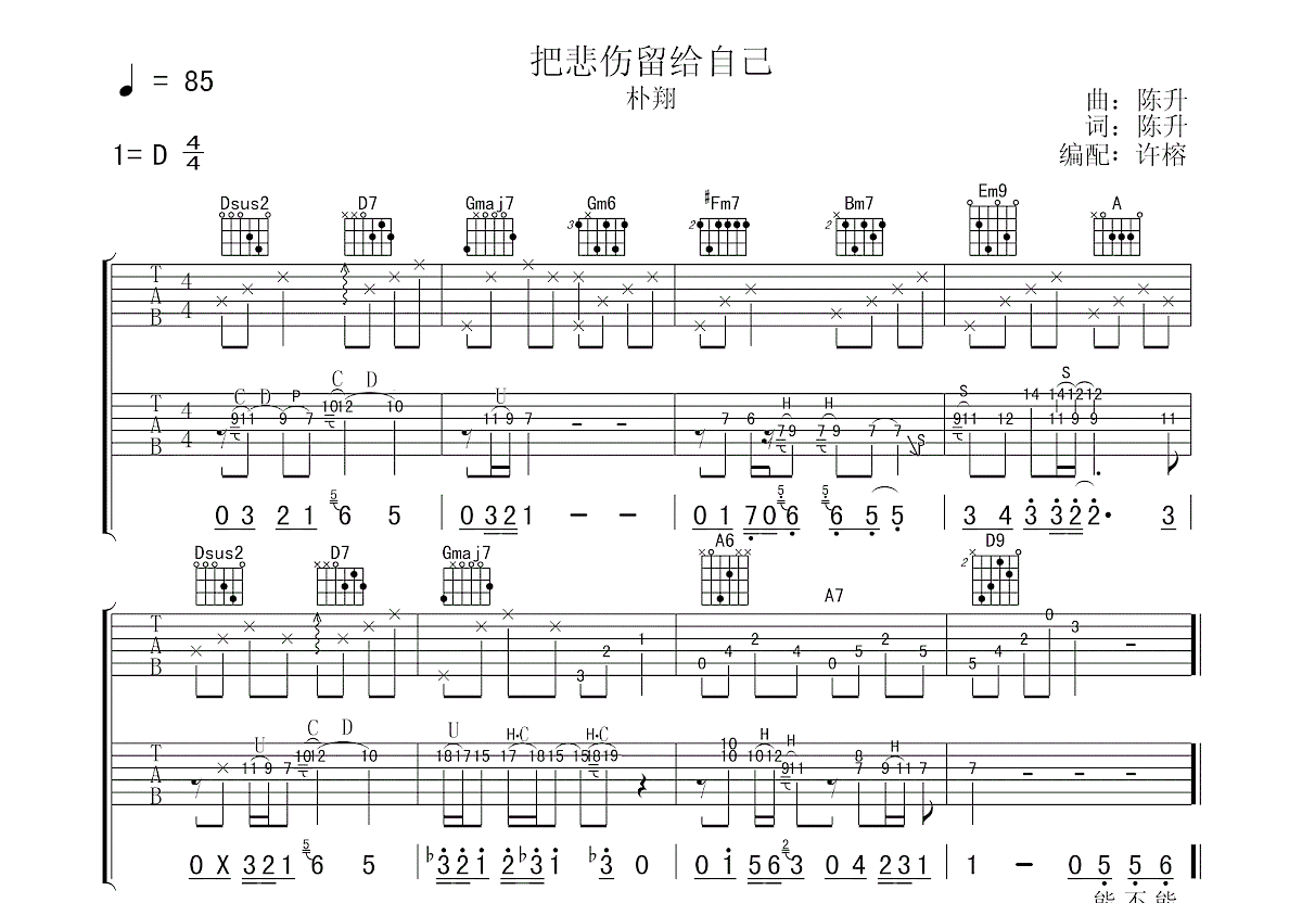 把悲伤留给自己吉他谱预览图