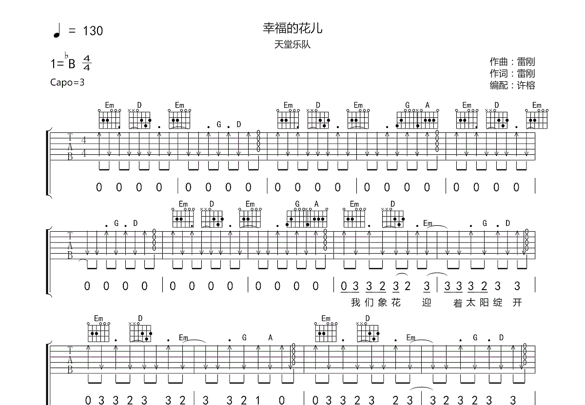 幸福的花儿吉他谱预览图