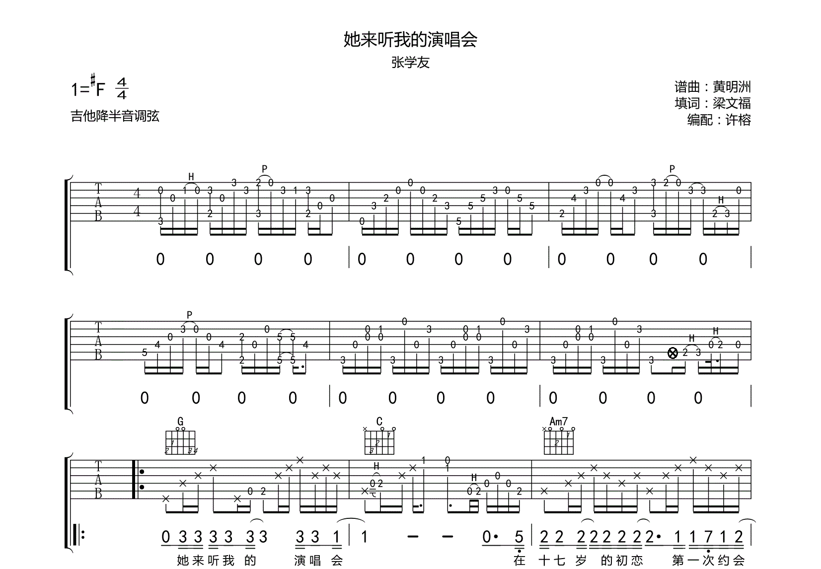 她来听我的演唱会吉他谱预览图