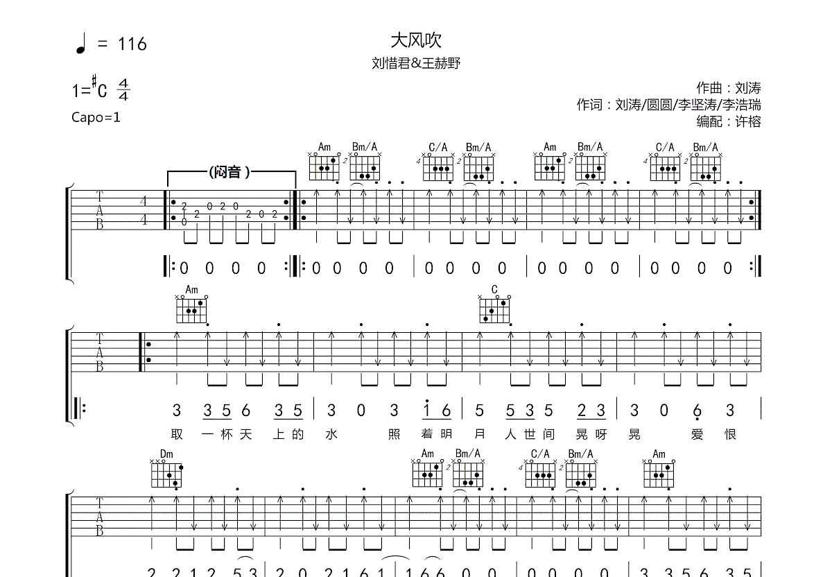 大风吹吉他谱预览图