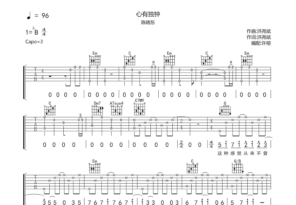 心有独钟吉他谱预览图
