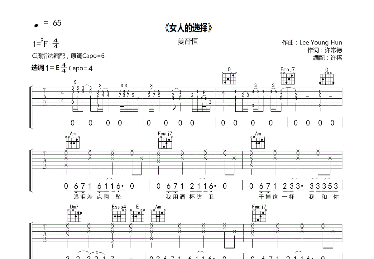 女人的选择吉他谱预览图