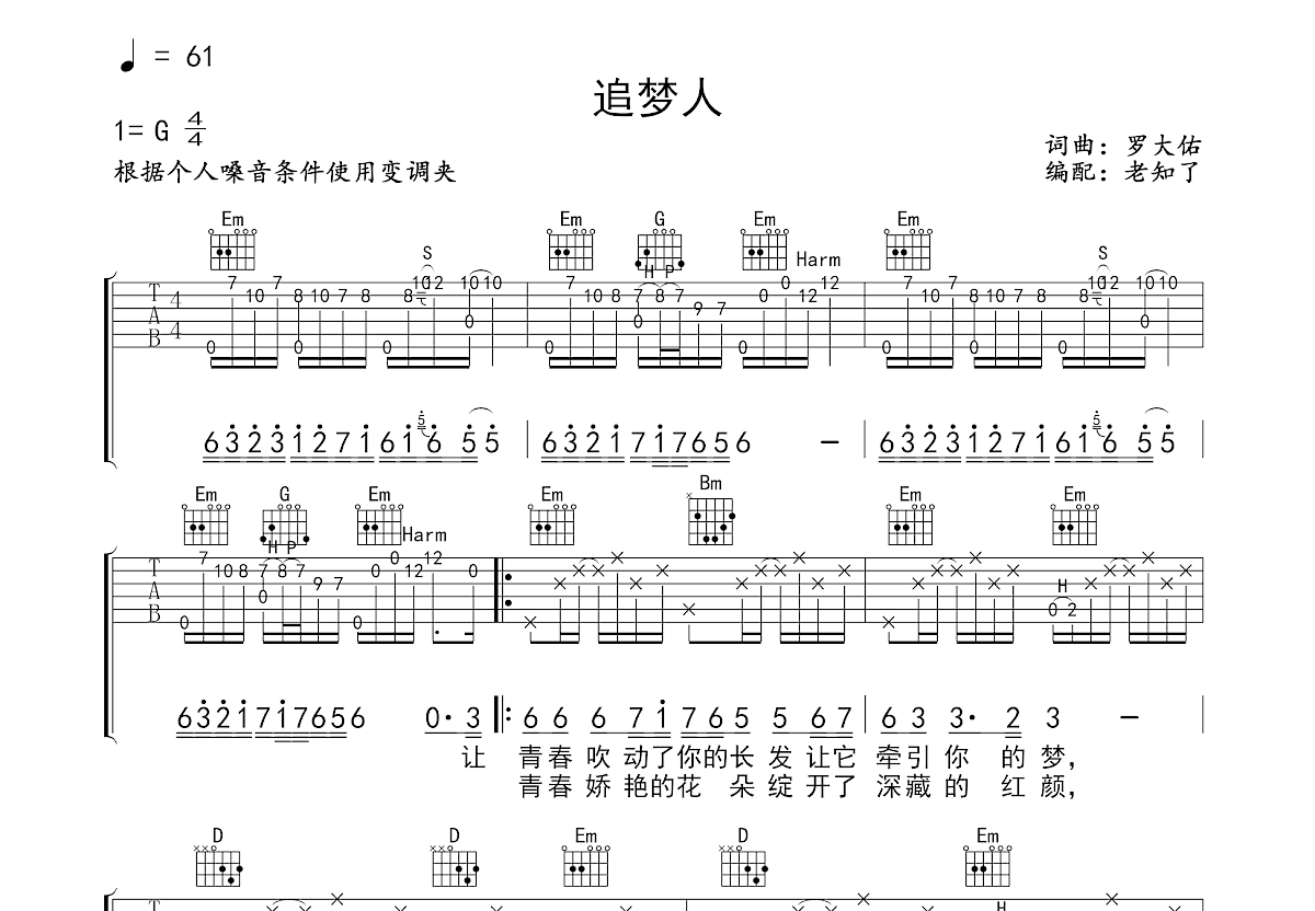 追梦人吉他谱预览图