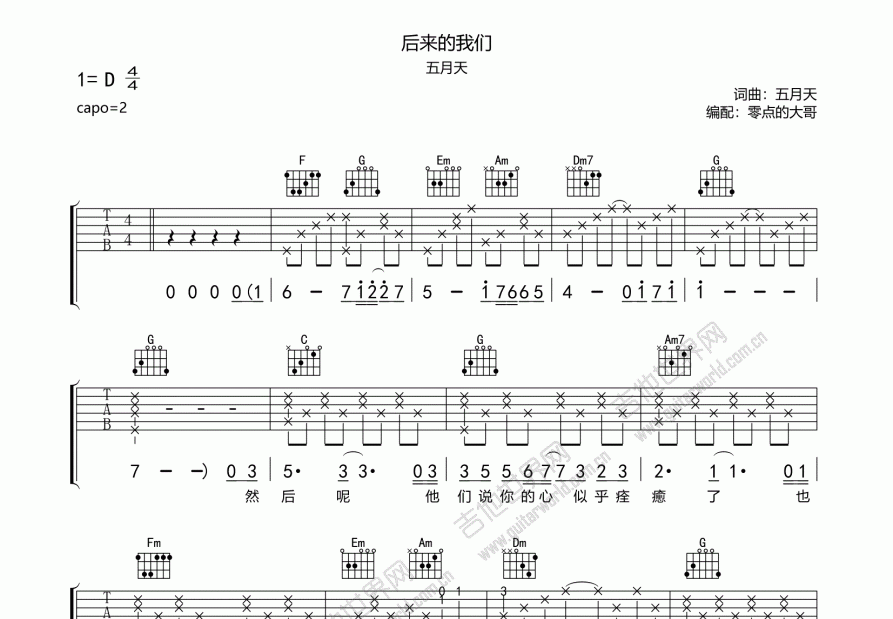 后来的我们吉他谱预览图