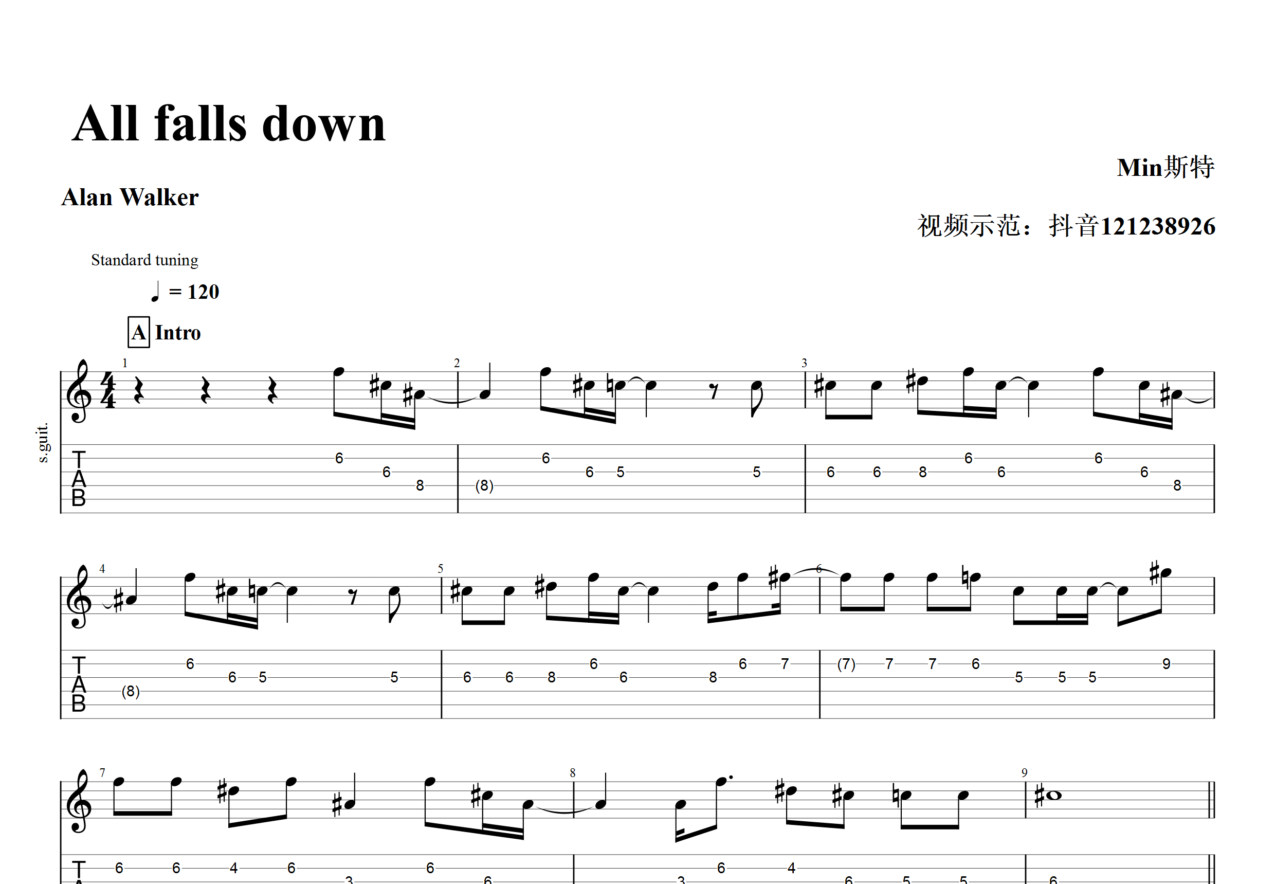 All falls down吉他谱预览图