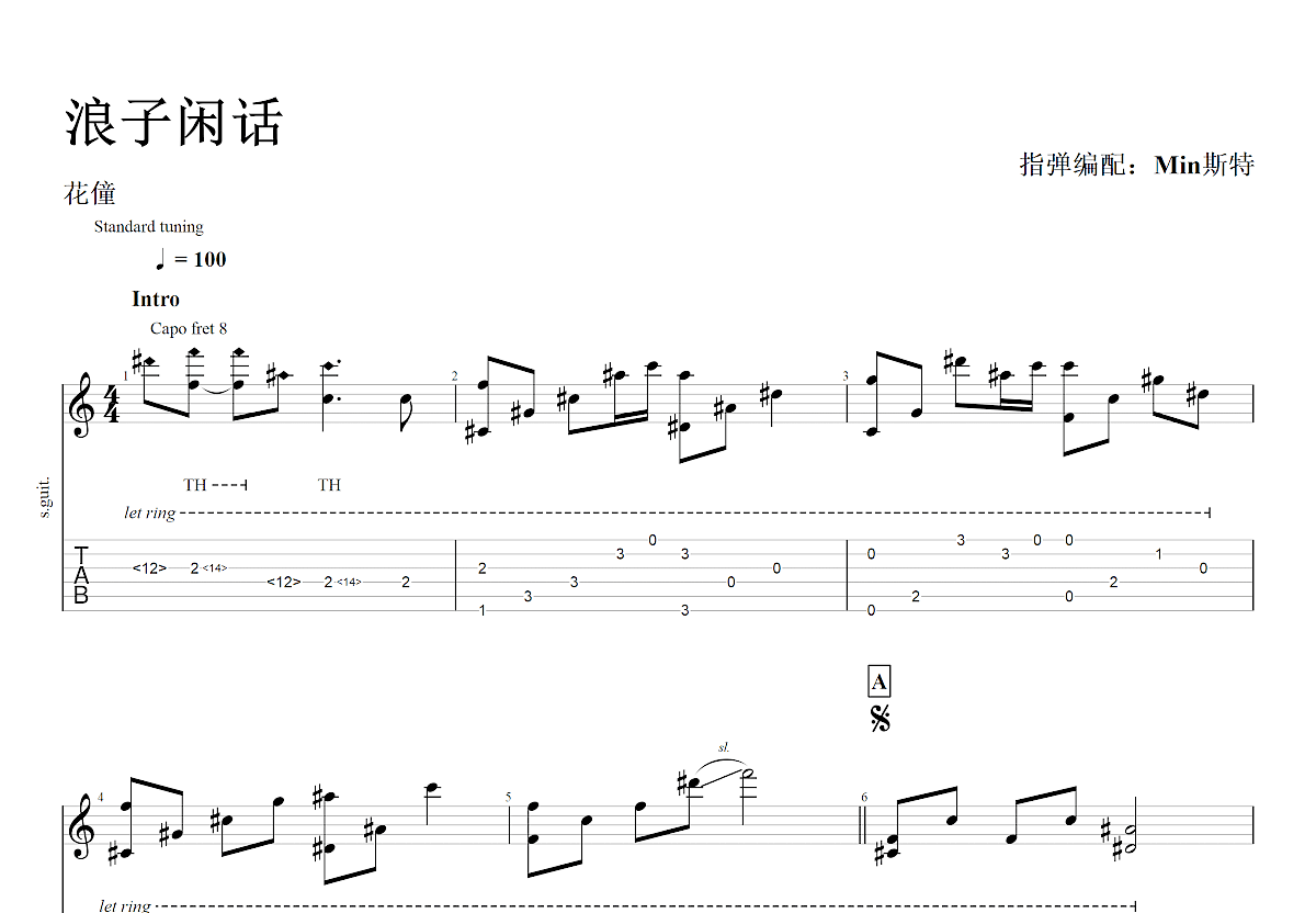 浪子闲话吉他谱预览图