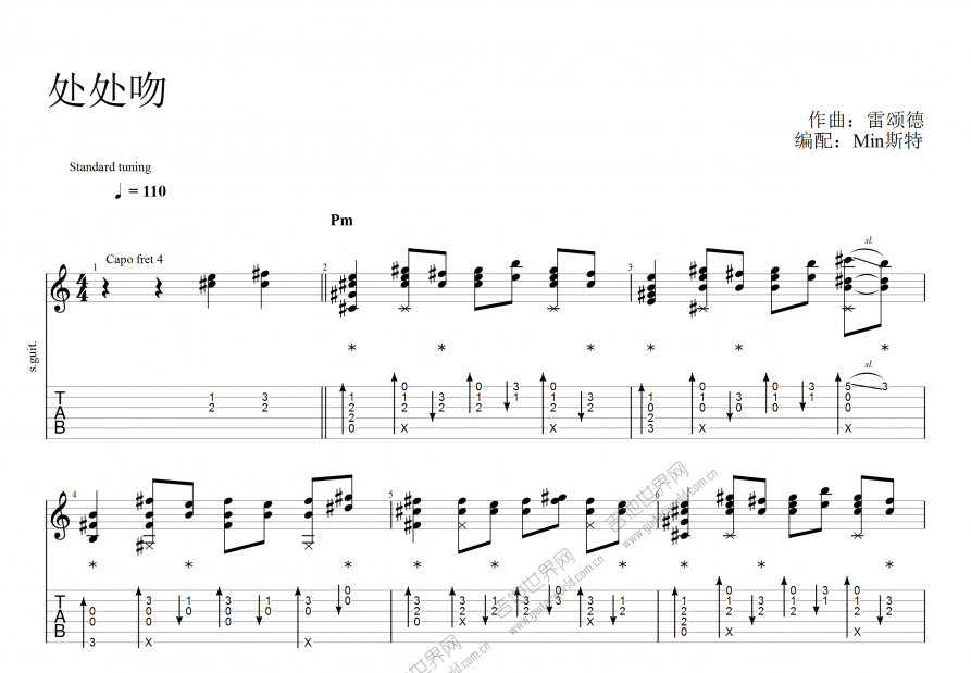 处处吻吉他谱预览图