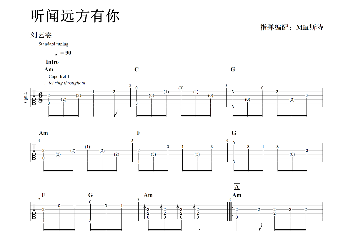 听闻远方有你吉他谱预览图