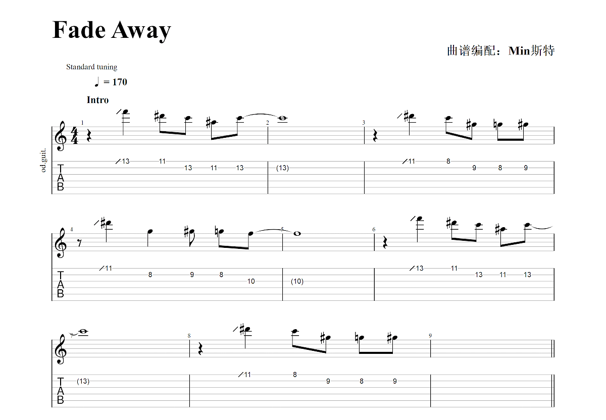 Fade Away吉他谱预览图