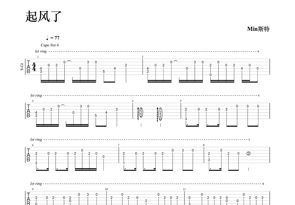 起风了吉他谱预览图