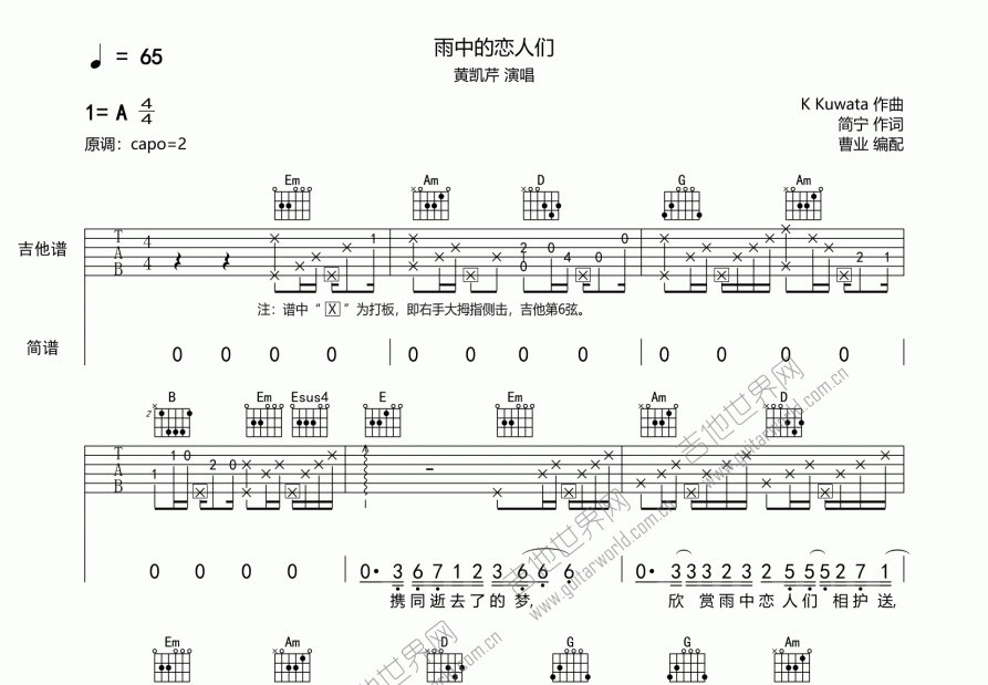 雨中的恋人们吉他谱预览图