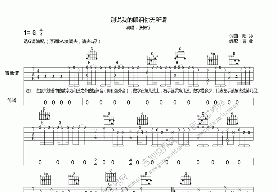 别说我的眼泪你无所谓吉他谱预览图