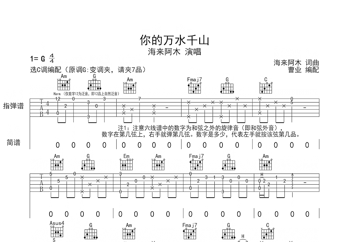 你的万水千山吉他谱预览图