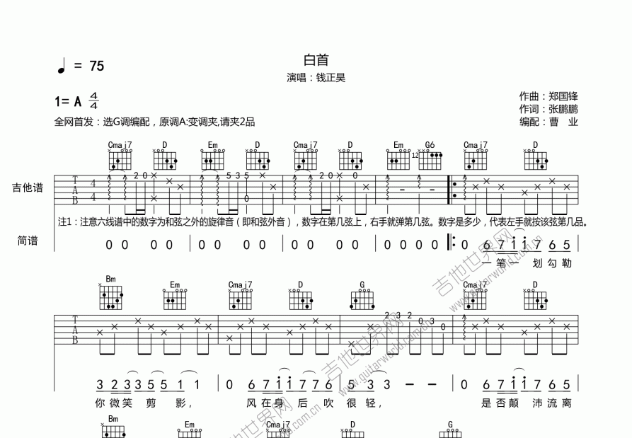 白首吉他谱预览图