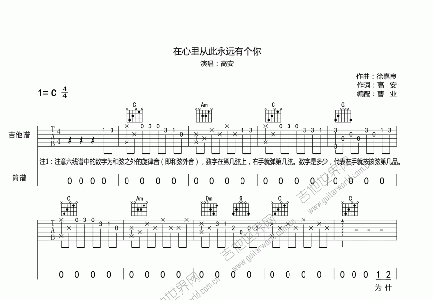 在心里从此永远有个你吉他谱预览图