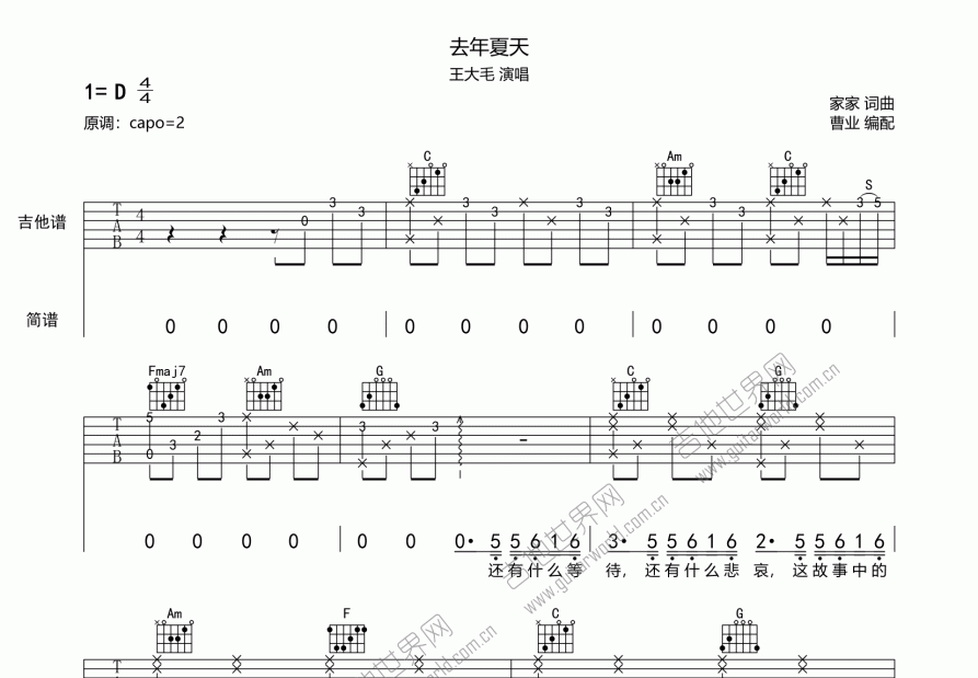 去年夏天吉他谱预览图