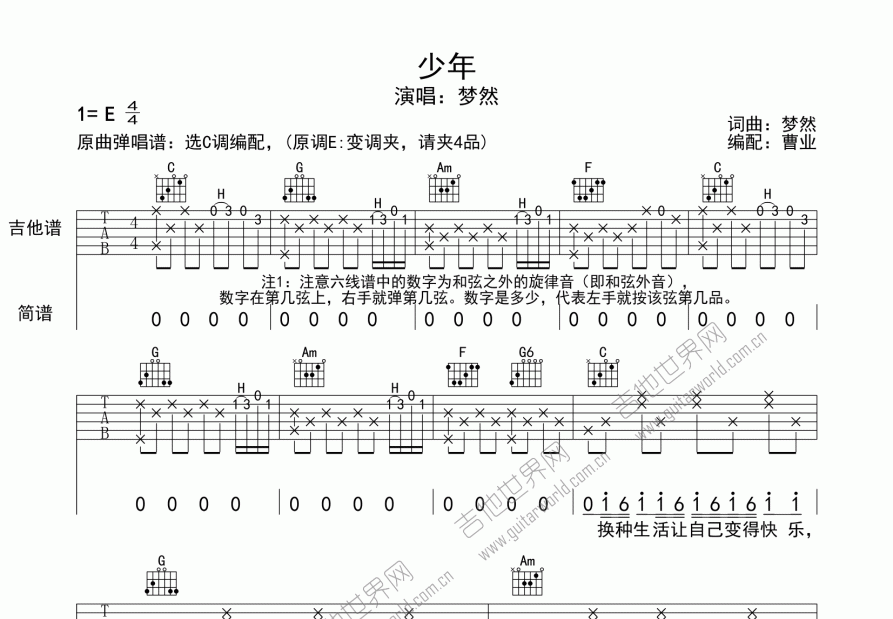 少年吉他谱预览图