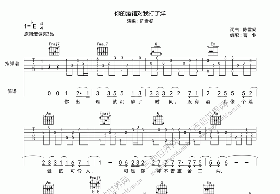 你的酒馆对我打了烊吉他谱预览图