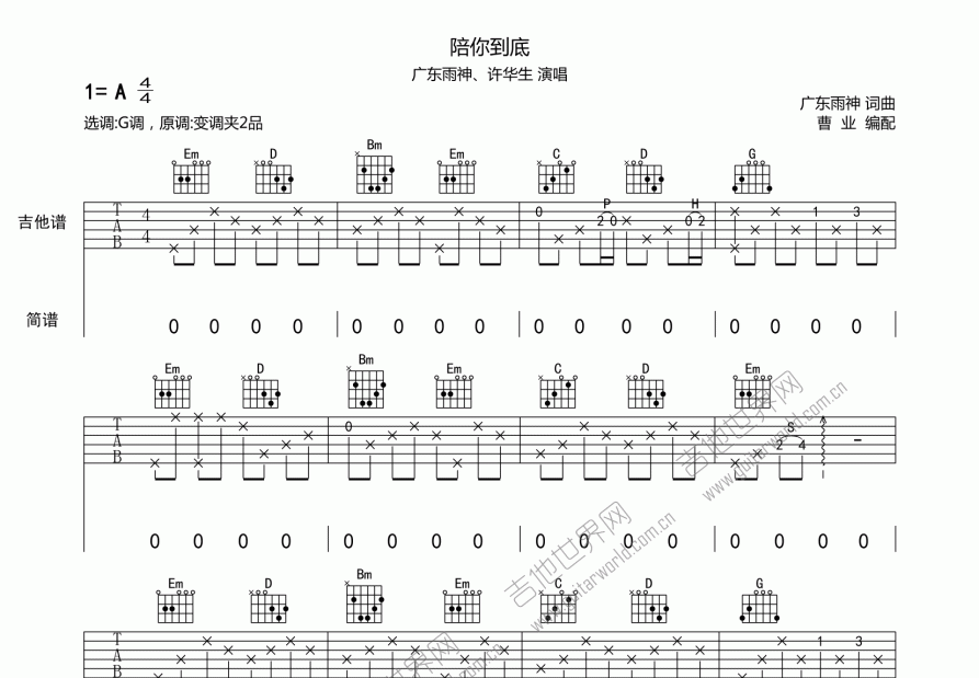 陪你到底吉他谱预览图