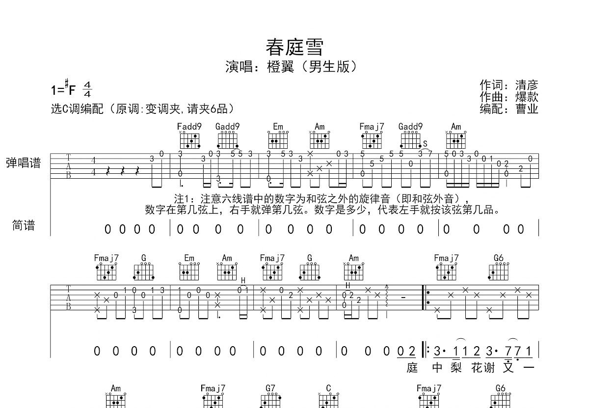 春庭雪吉他谱预览图